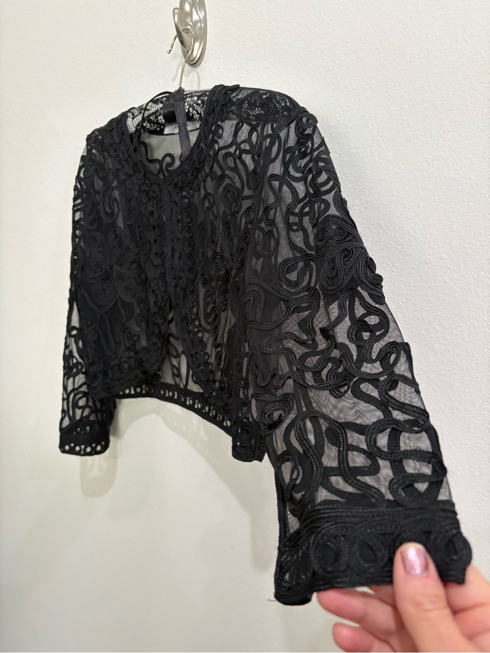 J.R. Nites Carol Lin Whimsigoth Vintage Blk Sheer Soutache Bolero Shrug Jacket M